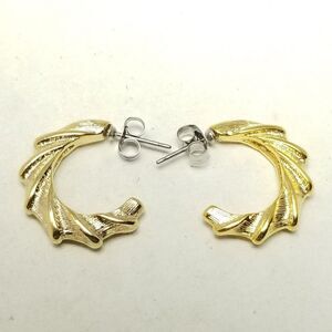 Vintage Gold Tone Small Huggie Hoop Stud Earrings, Unique Spiral Design, Estate